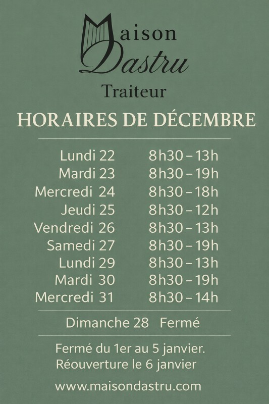 Horaires de Décembre